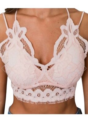 Pink Lily Lace Bralette - Blush Pink Size Large